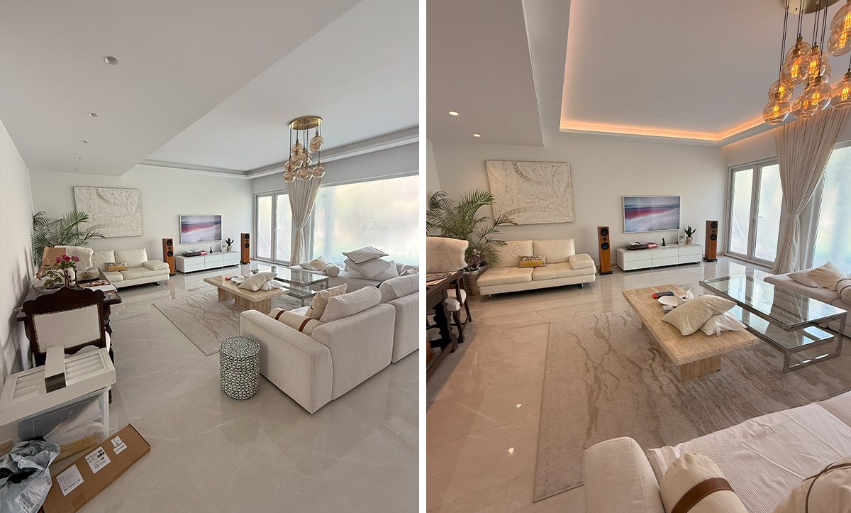 A split screen of a living room - Villa 57