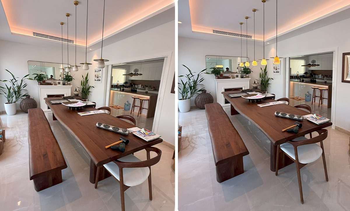a collage of a dining room